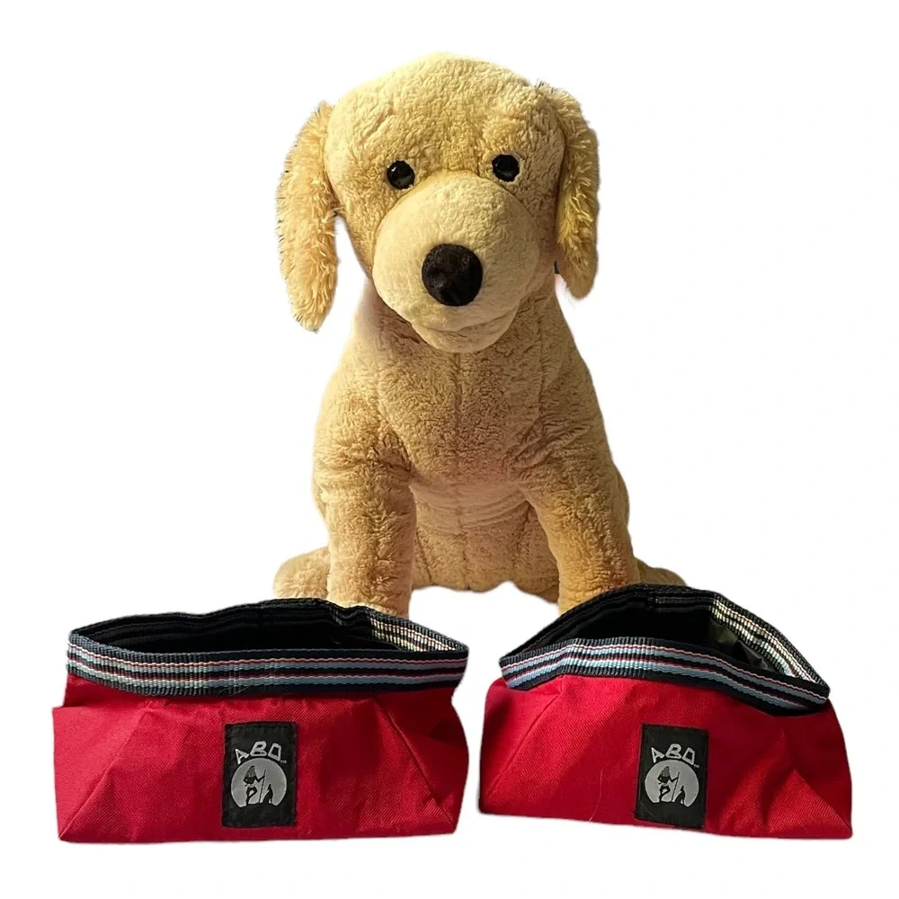 2 Dog Collapsible Bowls Travel Hiking Camping RED ABO GEAR M/L